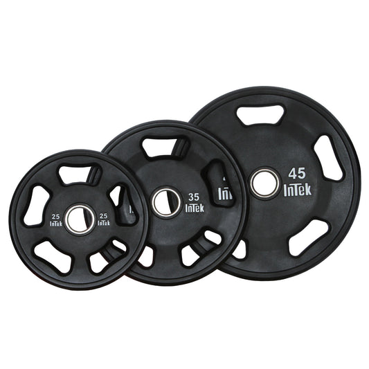 Intek Strength Armor Series Urethane Olympic Plates on white background