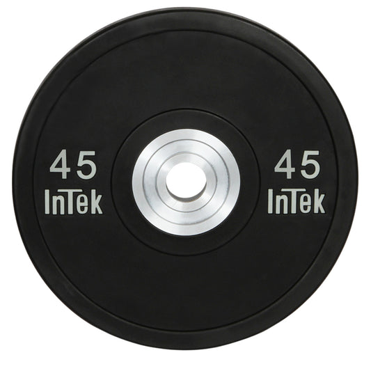 Intek Strength Armor Series IBBN Black Urethane Bumper Plates LBS on white background