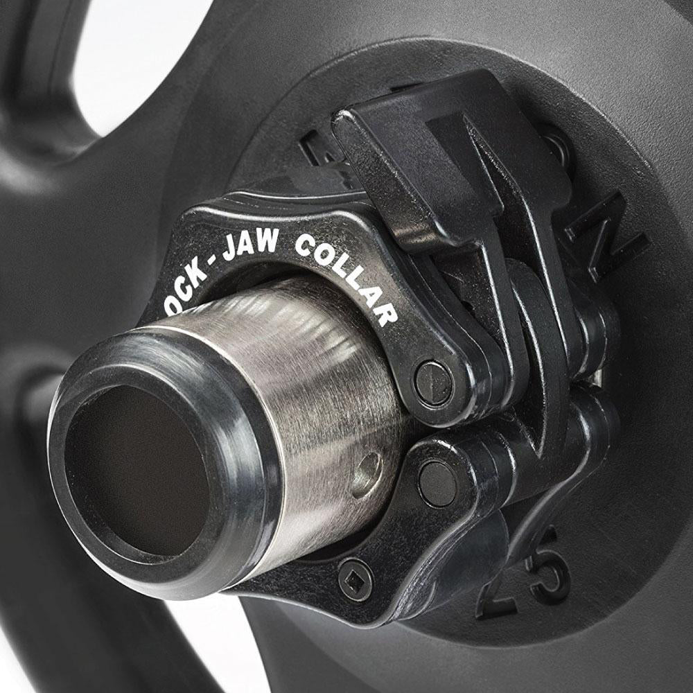 Lock-Jaw Barbell Original Olympic Collars in Black shown on Olympic bar.
