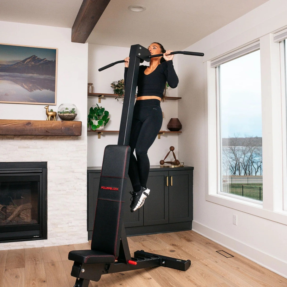 PowerBlock PowerBench 2.0 Chin-Up Attachment exercise.