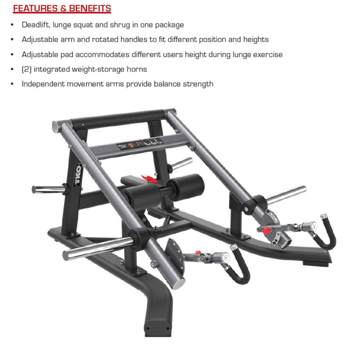 TKO 718LD Signature Plate Loaded Universal Lunge Deadlift Shrug specs