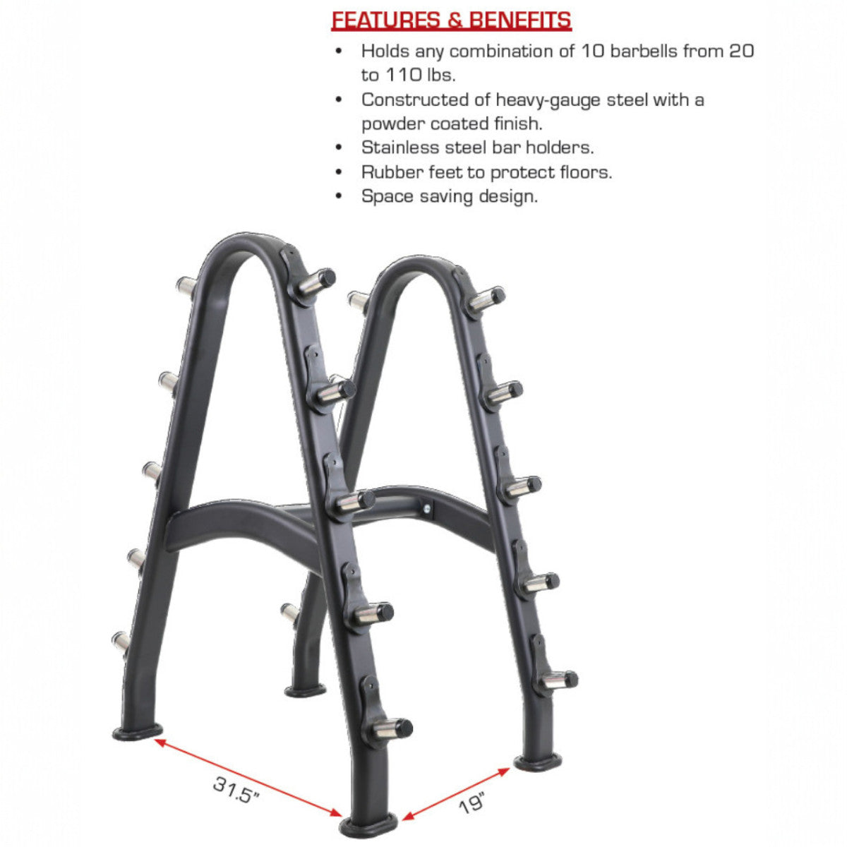 TKO 846BBR-BK Barbell Rack info specs