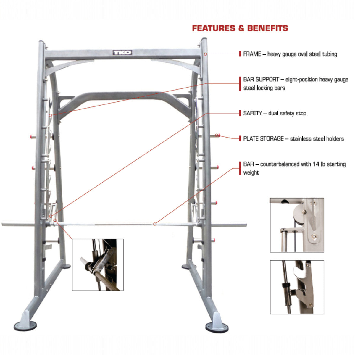 TKO 872SM-BK Signature Plate Loaded Smith Machine specs