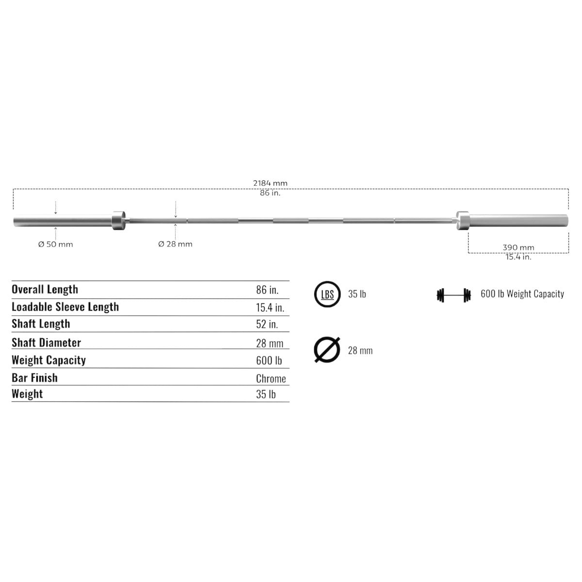Troy Barbell USA Sports EOB-86 Olympic Bar Specifications.