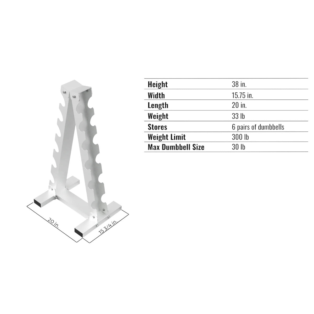 Troy Barbell USA Sports GADR-6 A Frame Dumbbell Rack Specifications.