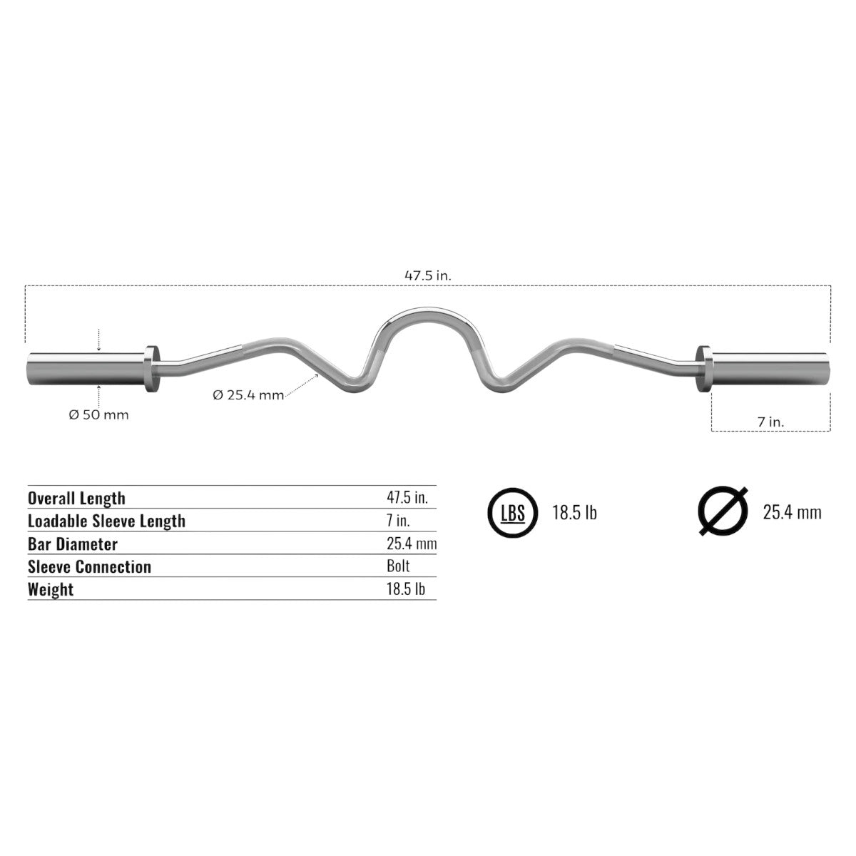 Troy Barbell USA Sports GSOZ-47 Olympic EZ Super Curl Bar specifications.