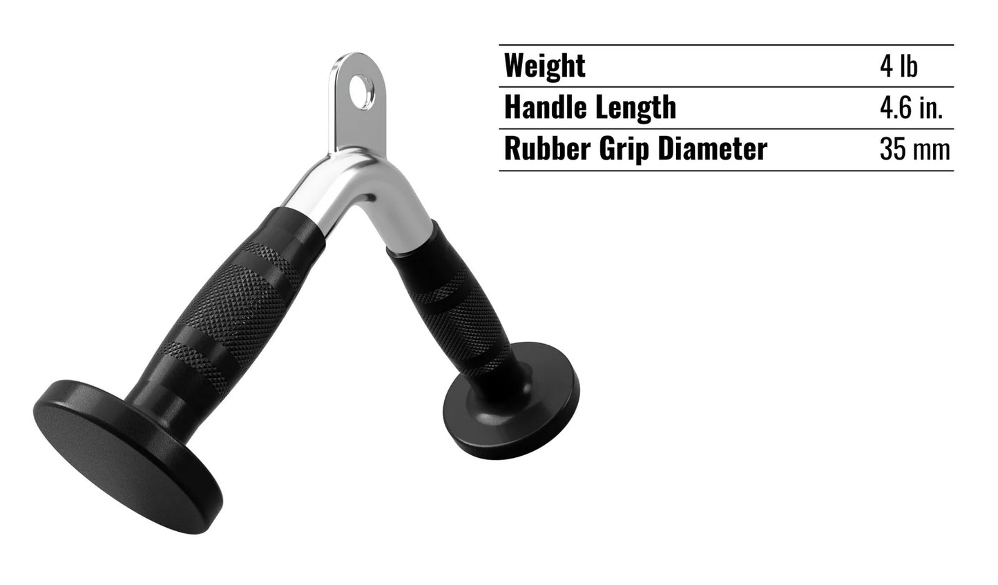 Troy Barbell VTX GTVB-R Triceps Press Down V Bar with Rubber Grips Specifications.
