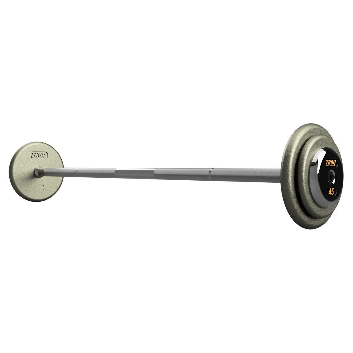 Troy Barbell HFB-C Pro Style Straight Gray Barbell Chrome End Cap.