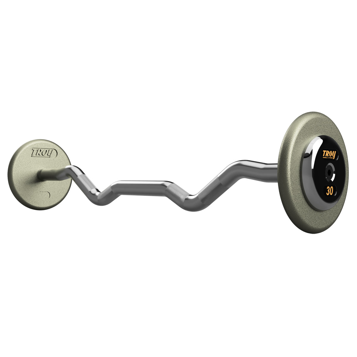 Troy Barbell HZB-C Pro Style EZ Curl Gray Barbell Chrome End Cap.