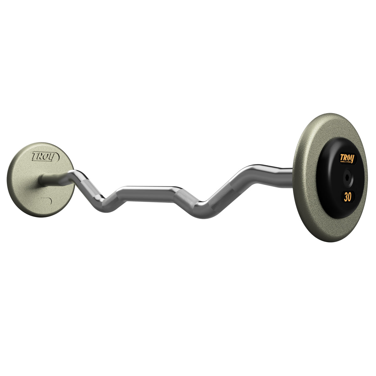 Troy Barbell HZB-R Pro Style EZ Curl Gray Barbell Black Rubber End Cap.