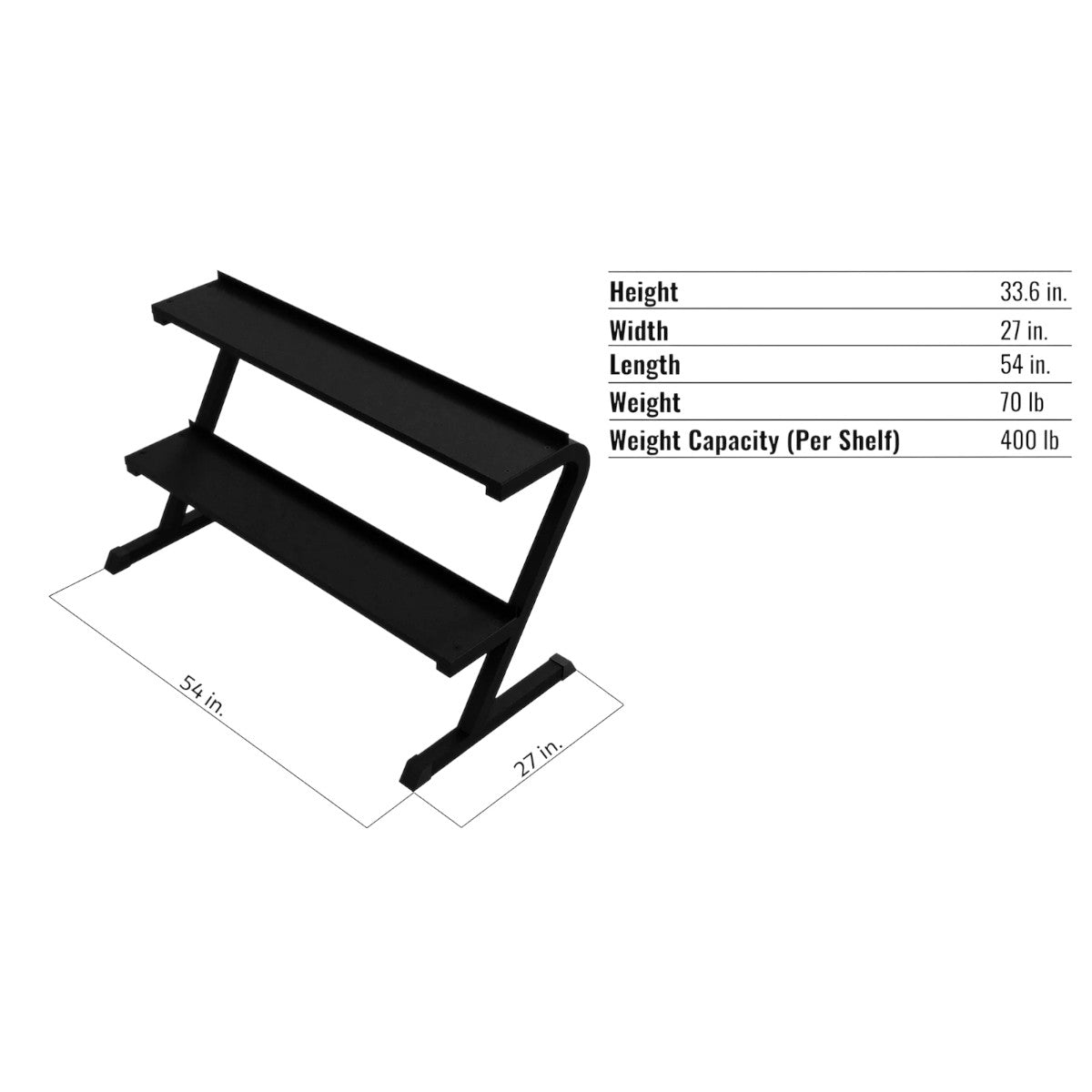 Troy Barbell VTX KBR-14 Horizontal Kettlebell Rack specifications.