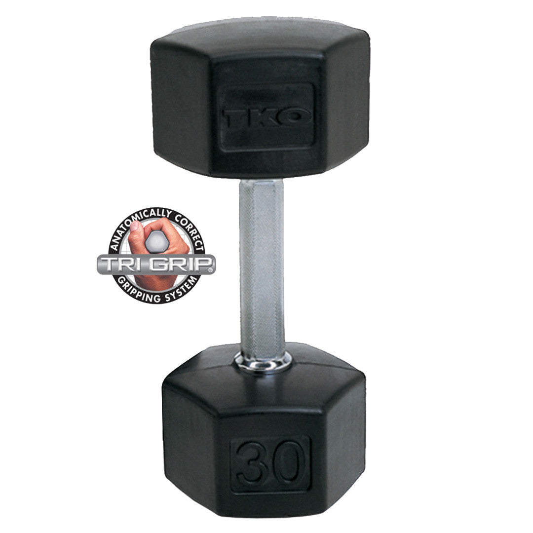 TKO 814TXR Tri-Grip 30lb Dumbbell shown on white background