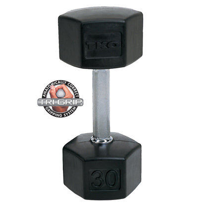 TKO 814TXR Tri-Grip 30lb Dumbbell shown on white background