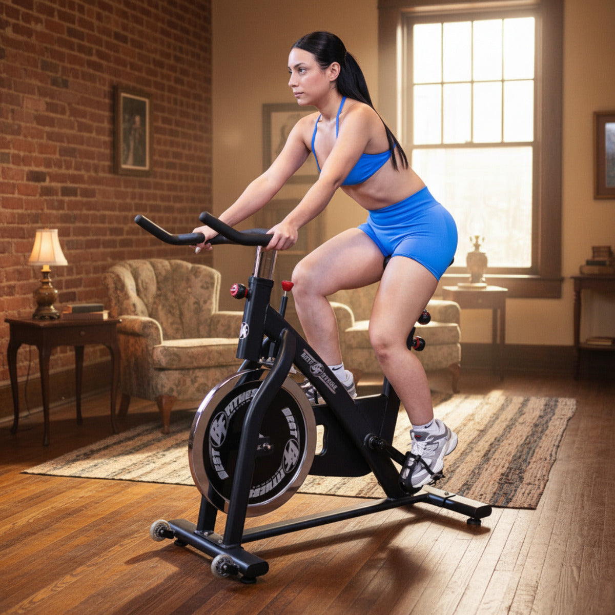 Body-Solid Best Fitness BFSB5B Indoor Training Cycle woman riding