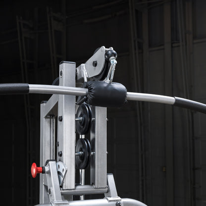 Body-Solid Powerline BSG10X Multi-Station Home Gym lat bar close up