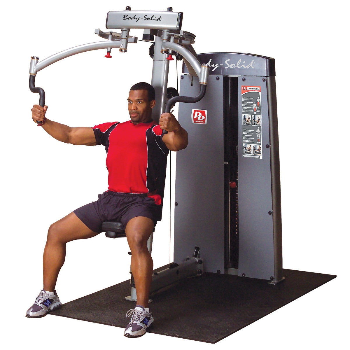 Body-Solid DPECSF ProDual Pec Rear Delt Machine in gym man exercising
