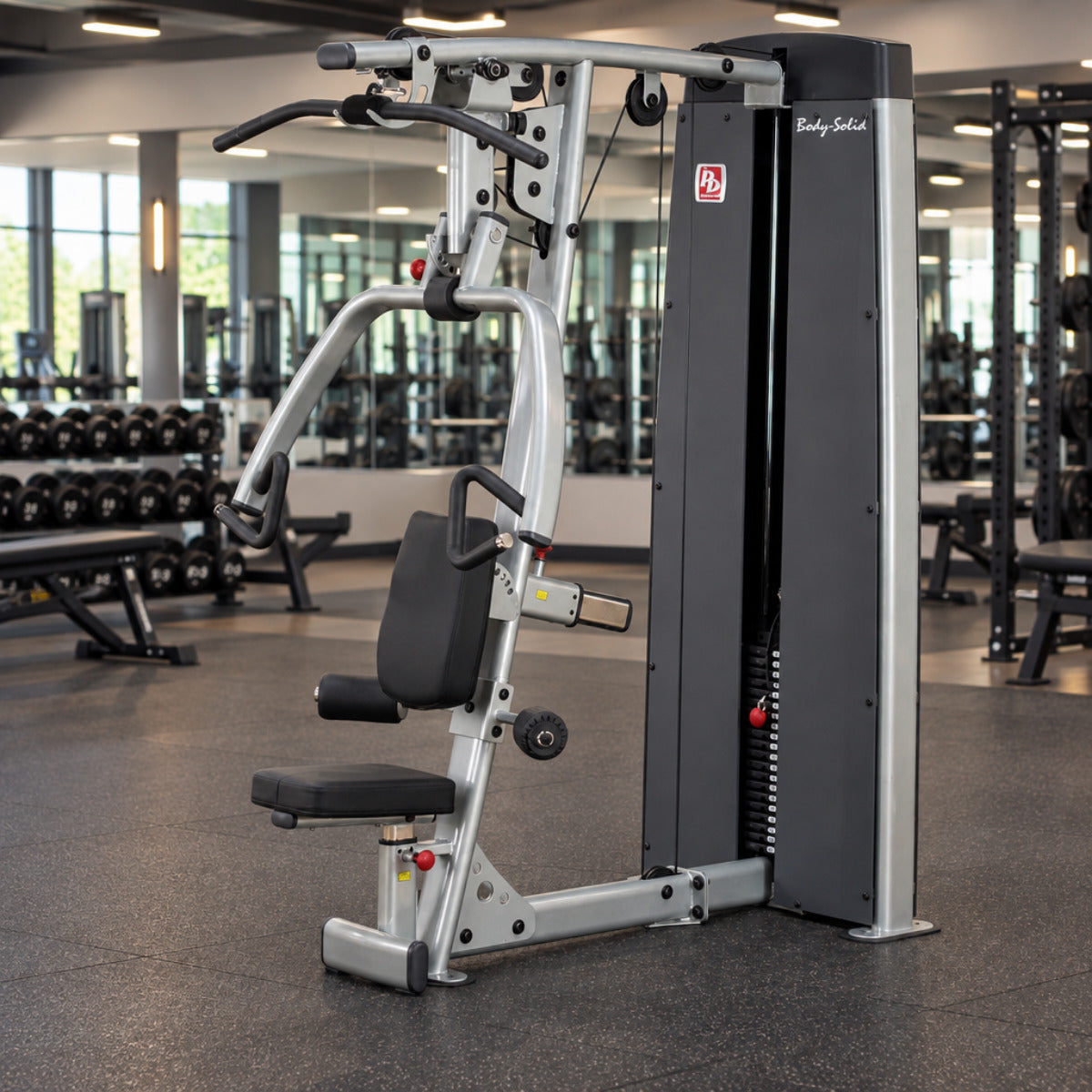 Body-Solid DPLSSF ProDual Press Arm Lat Machine in gym