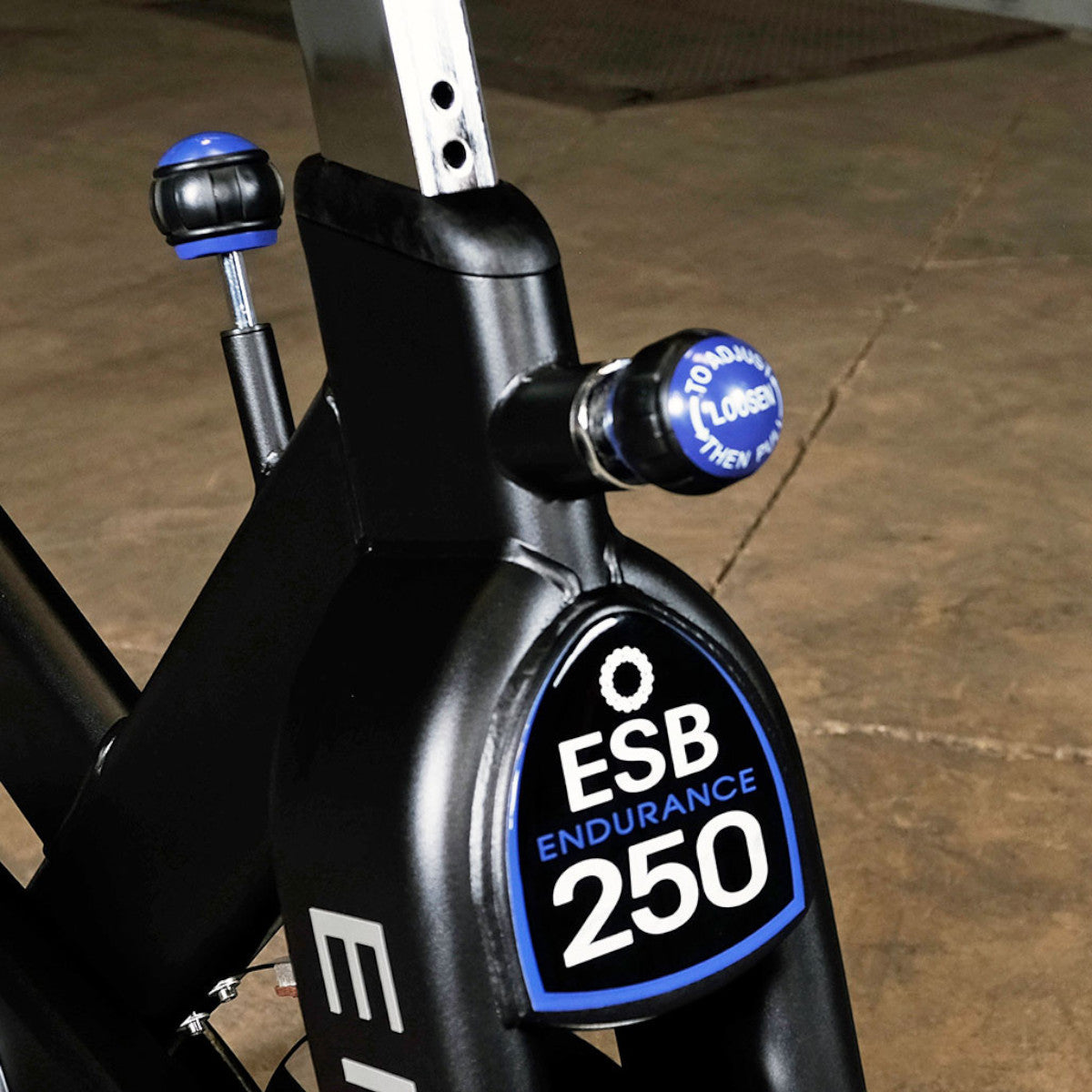 Body-Solid Endurance ESB250 Indoor Cycle front fork closeup