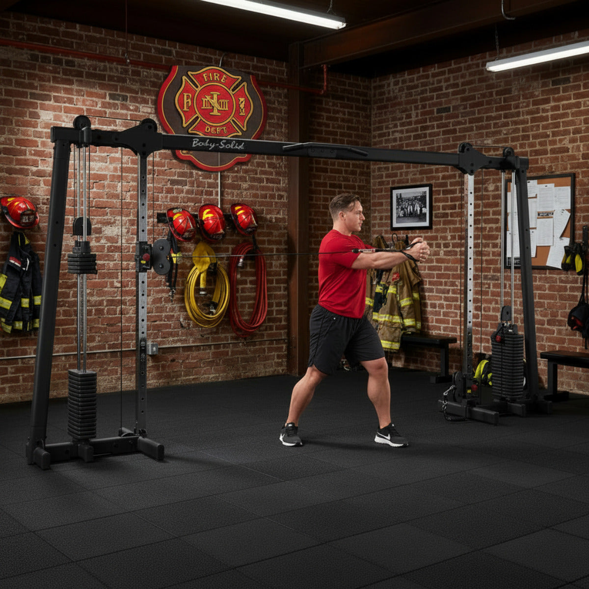 Body-Solid GDCC250B Cable Crossover in fire dept gym