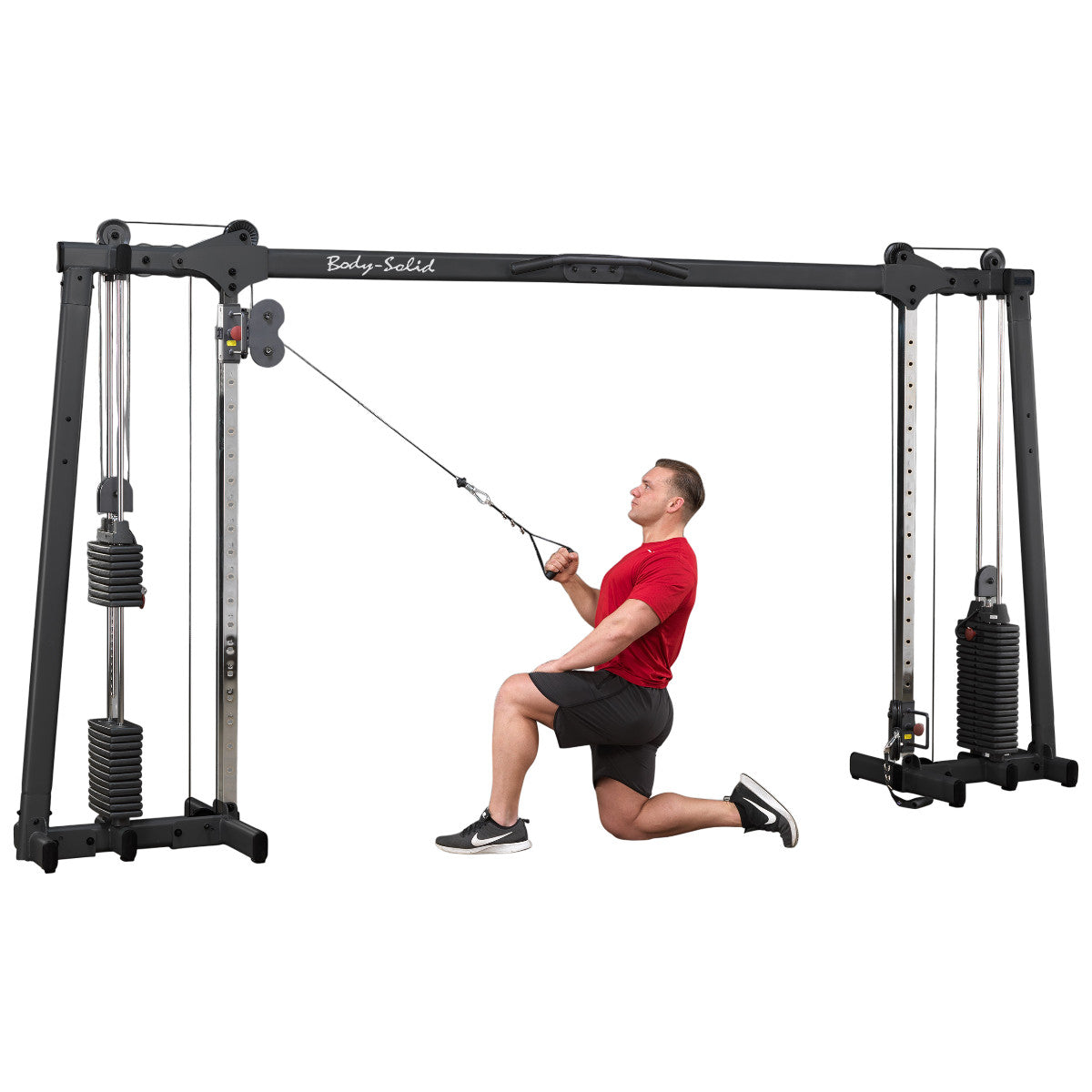 Body-Solid GDCC250B Cable Crossover exercise on white background