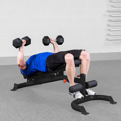 Body-Solid GFID100B Flat Incline Decline Bench man doing decline dumbbell press
