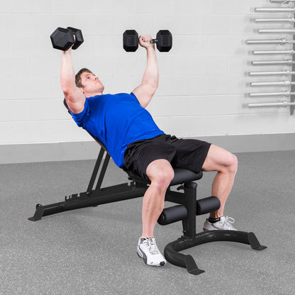 Body-Solid GFID100B Flat Incline Decline Bench man doing incline dumbbell press