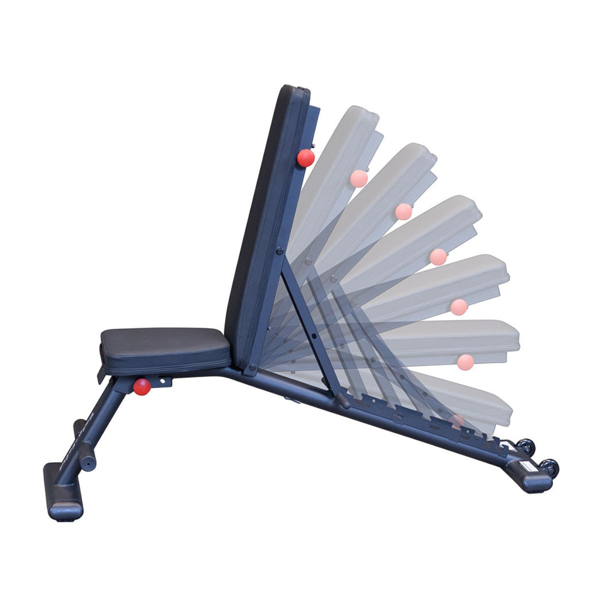 Body-Solid GFID225B Commercial Folding FID Weight Bench adjustments on white background