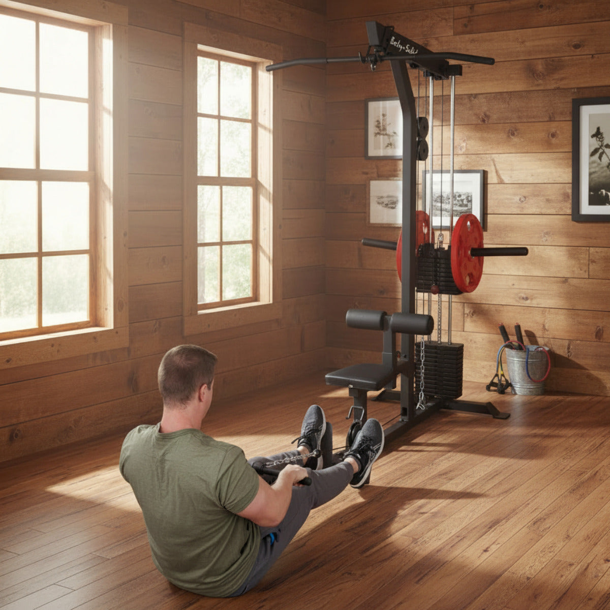 Body-Solid GLM85B Lat Machine man exercising in gym