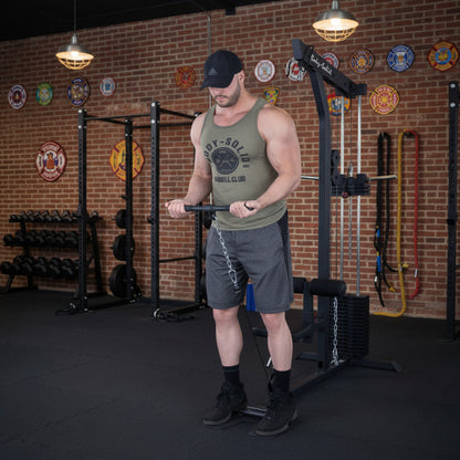Body-Solid GLM85B Lat Machine man exercising in gym