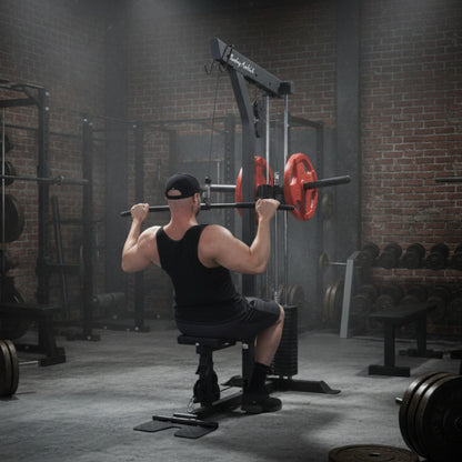 Body-Solid GLM85B Lat Machine man exercising in gym