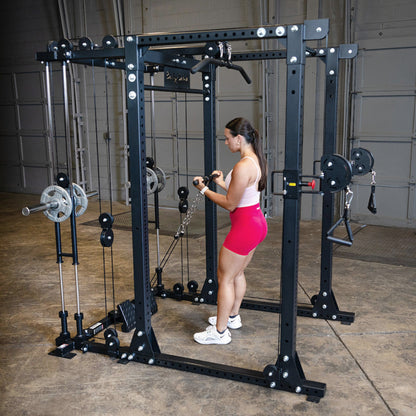 Body-Solid GPR400 Heavy Duty Power Rack Functional Trainer Option woman exercising