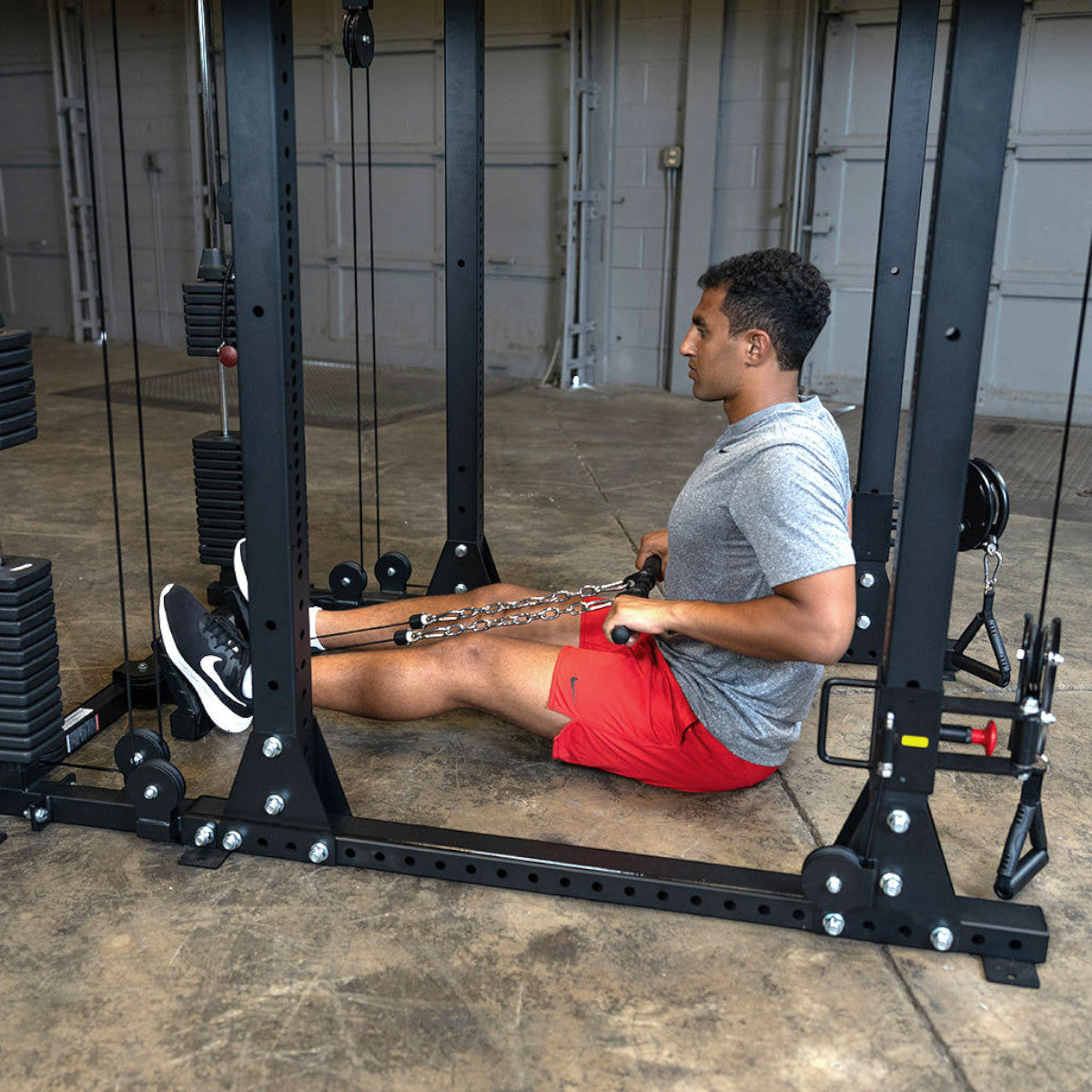 Body-Solid GPR400 Heavy Duty Power Rack Functional Trainer Option man exercising