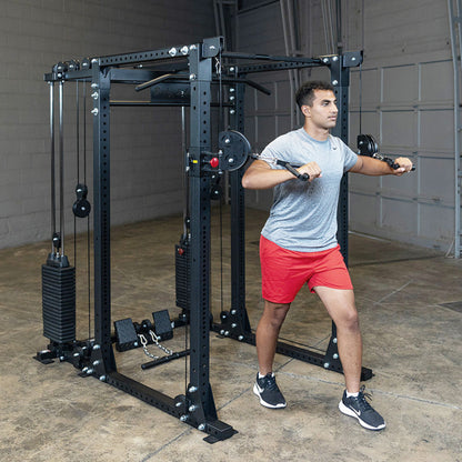 Body-Solid GPR400 Heavy Duty Power Rack Functional Trainer Option man exercising