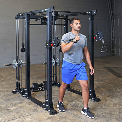 Body-Solid GPR400 Heavy Duty Power Rack Functional Trainer Option man exercising
