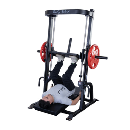 Body-Solid Body-Solid GVLP Vertical Leg Press man exercising white background