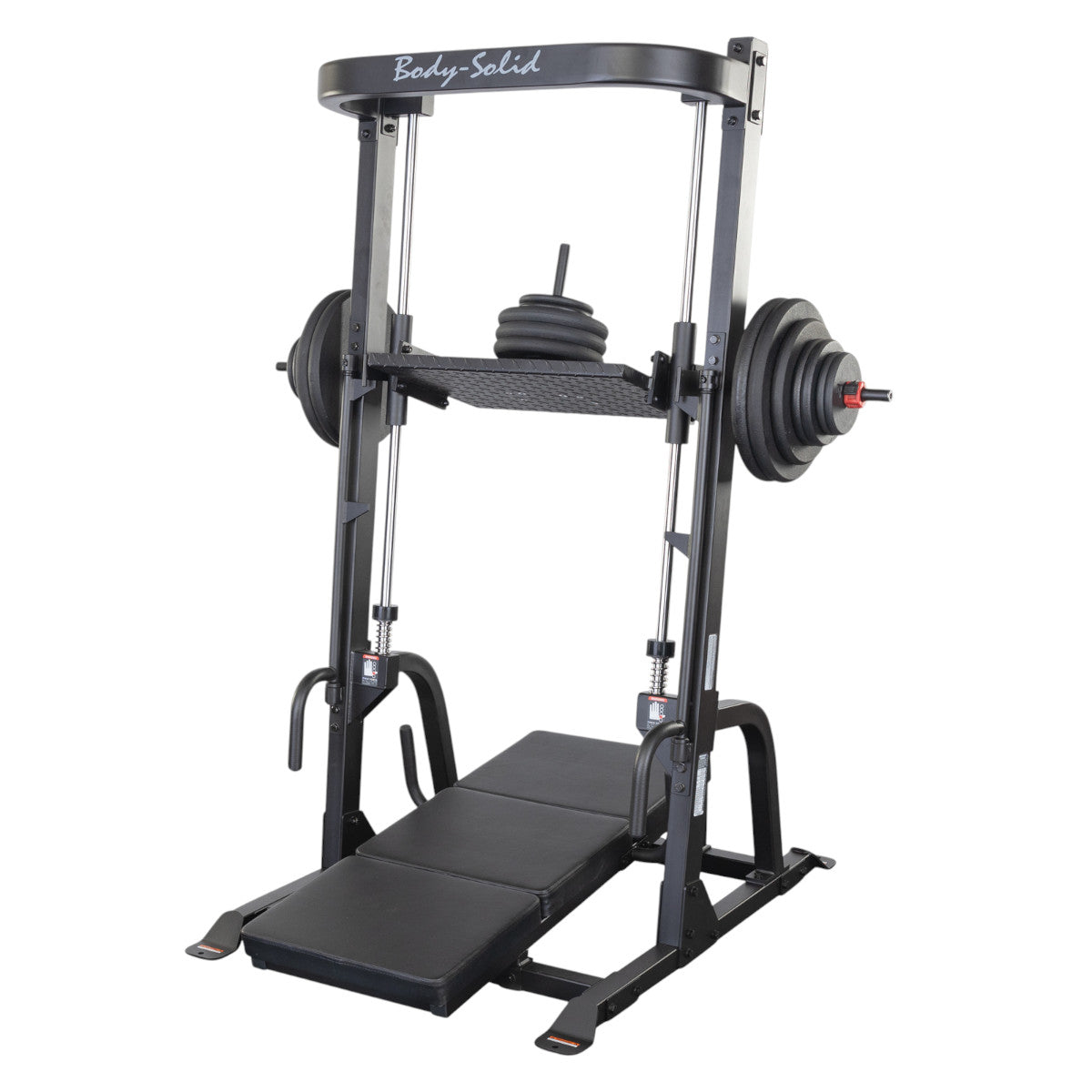 Body-Solid Body-Solid GVLP Vertical Leg Press with regular plates on white background