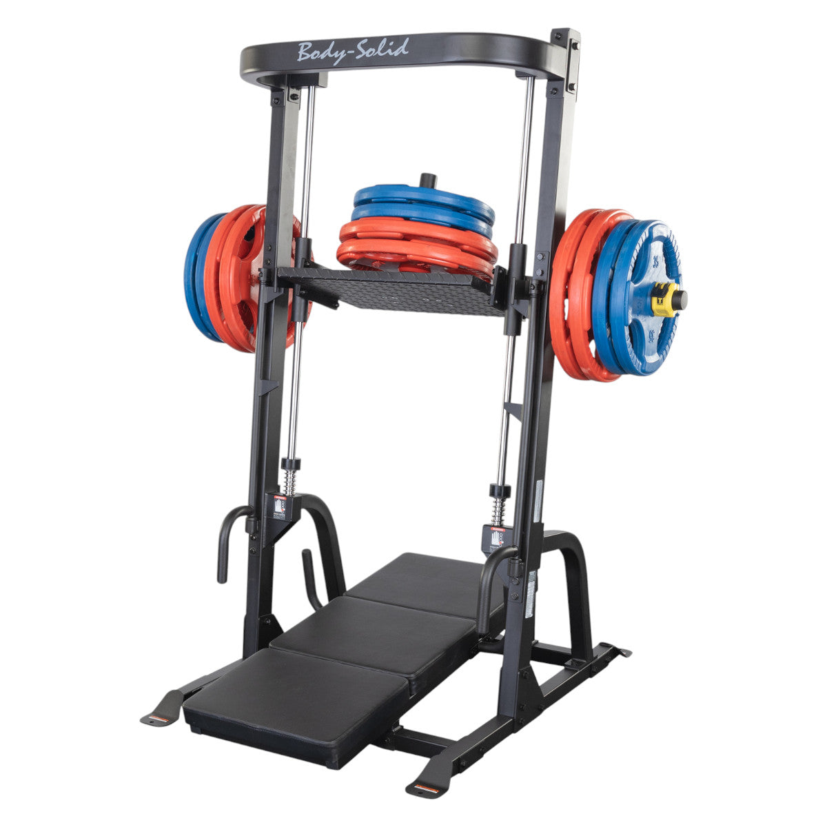 Body-Solid Body-Solid GVLP Vertical Leg Press with Olympic plates on white background