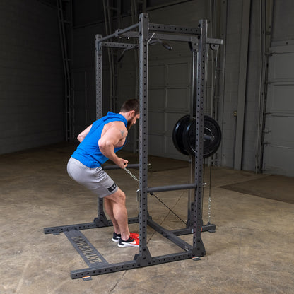 Body-Solid Powerline PPR500 Half Rack & PLA500 Lat Attachment with man exercising