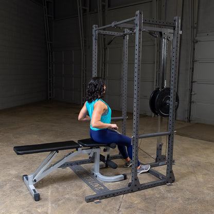 Body-Solid Powerline PPR500 Half Rack & PLA500 Lat Attachment with woman exercising