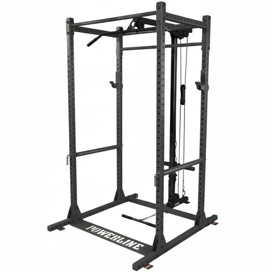 Body-Solid Powerline PPR1000 Power Rack with PLA1000 Lat Attachment on white background
