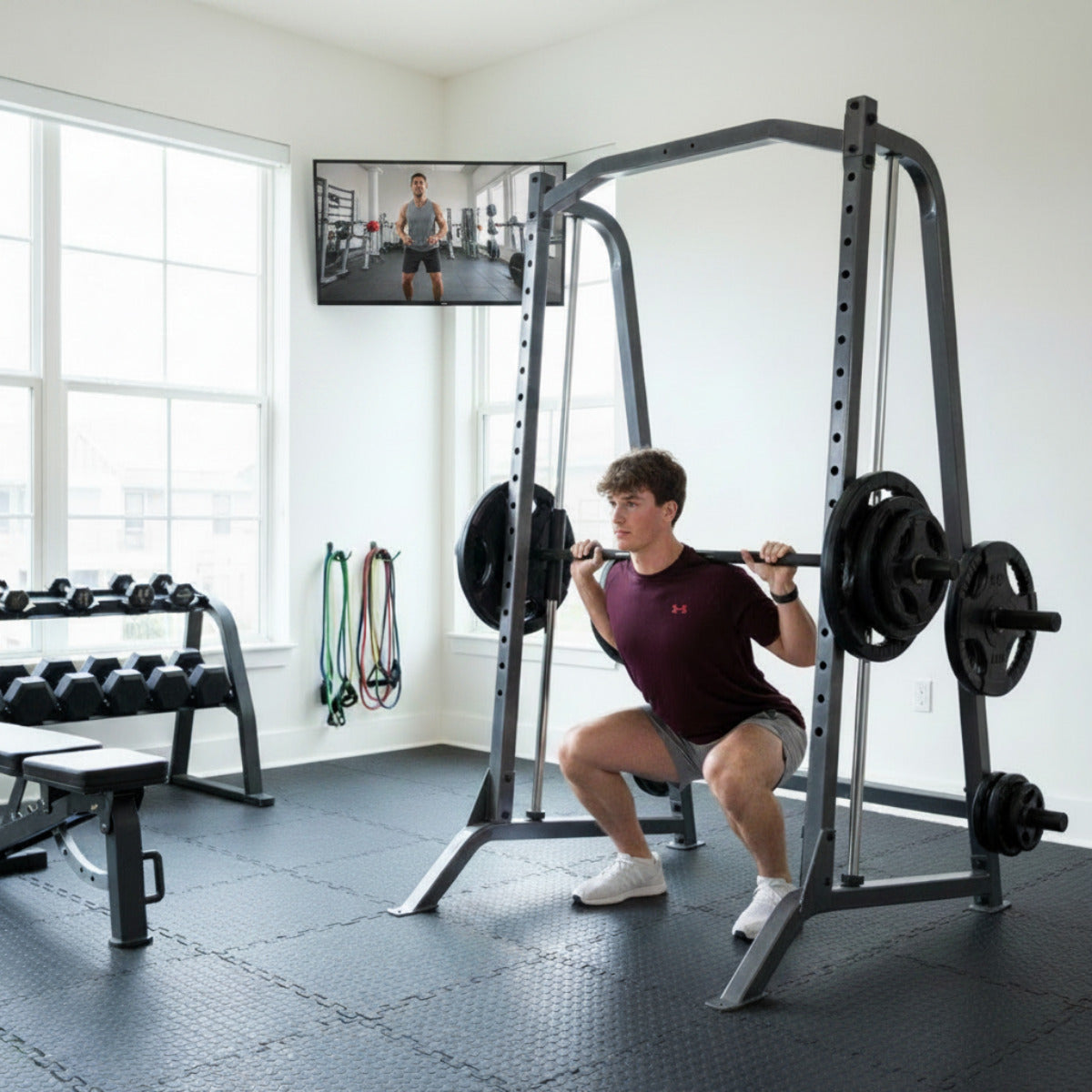 Body-Solid Powerline PSM200 Smith Machine man exercising