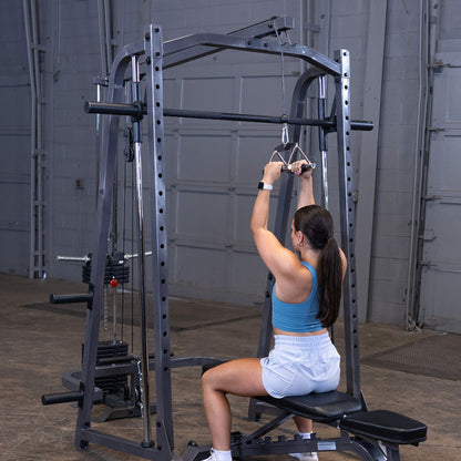 Body-Solid Powerline PSM200P4 Smith Machine Package woman exercising