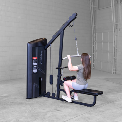 Body-Solid S2LATX Pro ClubLine Series 2 Dual Lat & Seated Row Machine with woman exercising