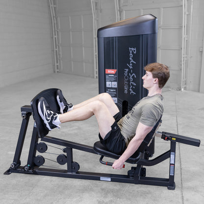 Body-Solid S2LPCX Pro ClubLine Series 2 Leg & Calf Press in gym with man exercising.