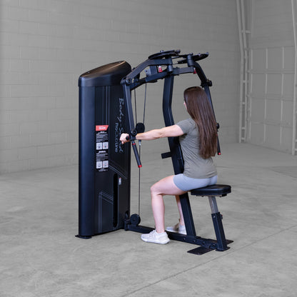 Body-Solid S2PECX Pro ClubLine Series 2 Dual Pec Fly & Rear Delt Machine in gym with woman exercising