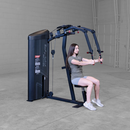 Body-Solid S2PECX Pro ClubLine Series 2 Dual Pec Fly & Rear Delt Machine in gym with woman exercising