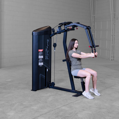 Body-Solid S2PECX Pro ClubLine Series 2 Dual Pec Fly & Rear Delt Machine in gym with woman exercising
