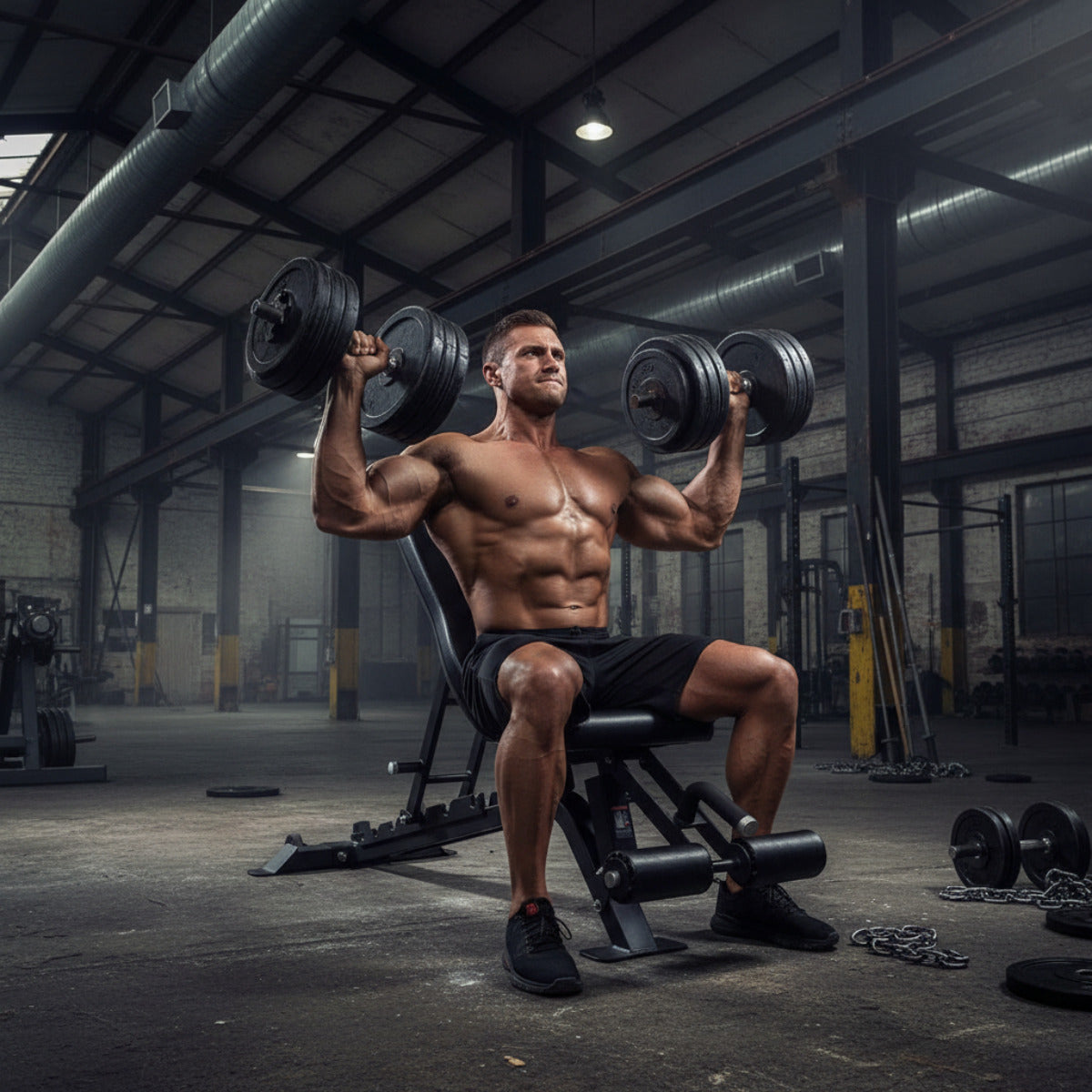 Body-Builder working out on a Body-Solid SFID425 Pro ClubLine Flat Incline Decline Bench