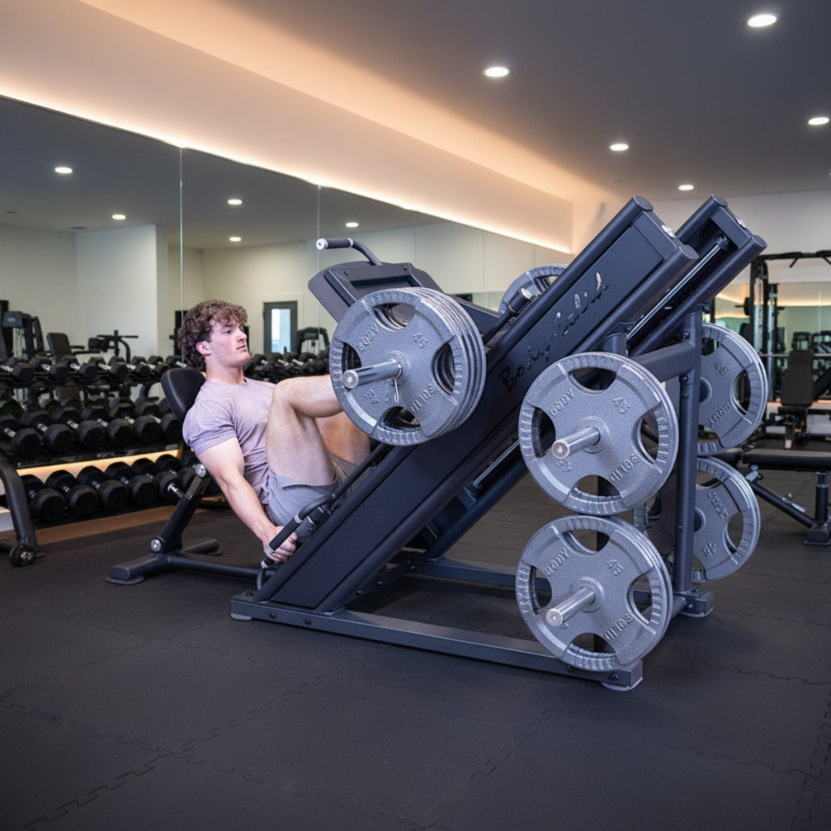 Body-Solid Pro Clubline SGLP500 Leg Press with man exercising