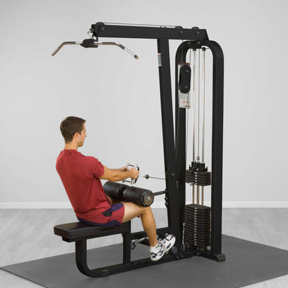 Body Solid SLM300B Pro ClubLine Lat Pulldown & Row Machine in gym with man exercising